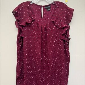 Liz Claiborne Career Womens XXL Burgundy Ruffle Sleeve Blouse